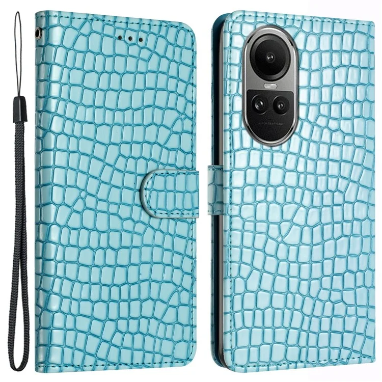 Pour Oppo Reno10 5G (Global) / Reno10 Pro 5G (Global) Coques de téléphone portable en texture de crocodile avec sangle - Bleu