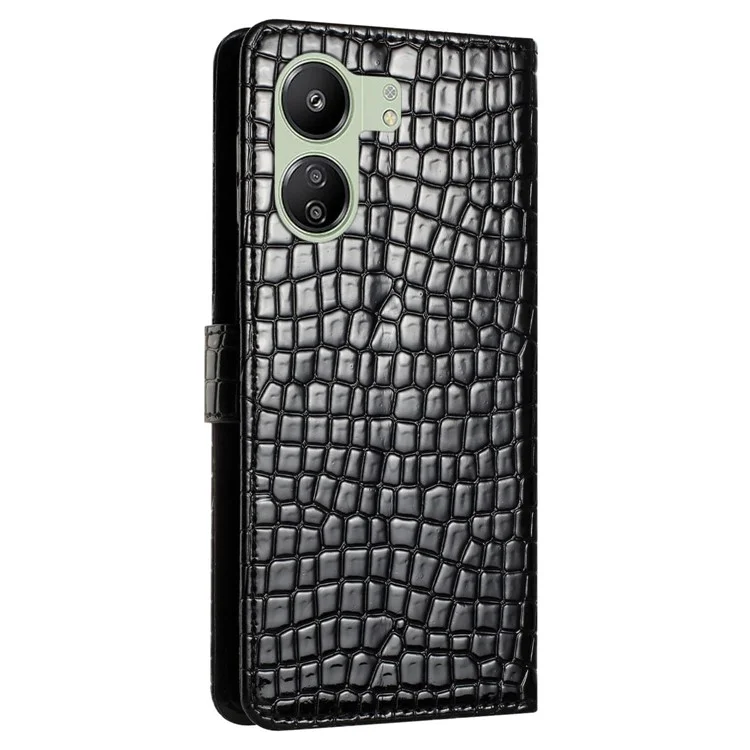 Para Xiaomi Redmi 13C 4G / 13C 5G / 13R 5G / Poco C65 4G / Poco M6 5G Anti-Scratch Crocodile Texture Leather Cell Phone Cases with Strap - Black