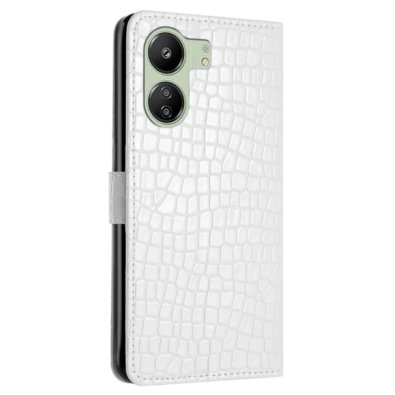 For Xiaomi Redmi 13C 4G / 13C 5G / 13R 5G / Poco C65 4G / Poco M6 5G Anti-Scratch Crocodile Texture Leather Cell Phone Cases with Strap - White