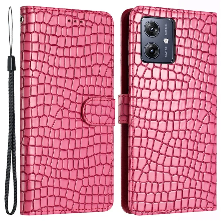 Phone Stand Shell for Motorola Moto G14 4G Case PU Leather Wallet Phone Cover with Strap - Rose