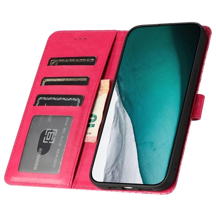 Phone Stand Shell for Motorola Moto G14 4G Case PU Leather Wallet Phone Cover with Strap - Rose