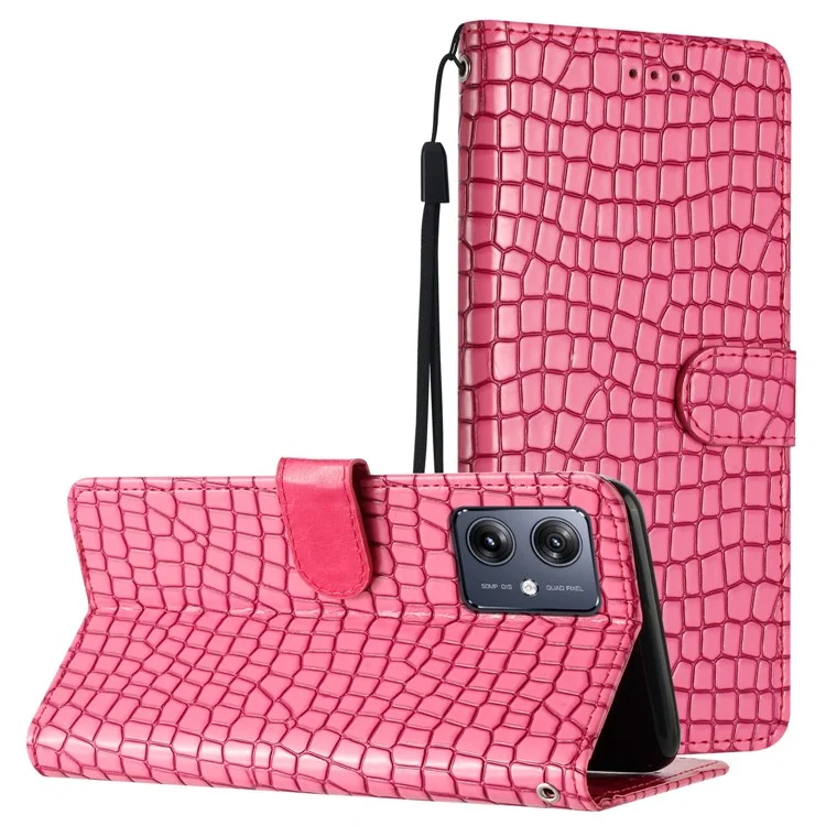 Phone Stand Shell for Motorola Moto G14 4G Case PU Leather Wallet Phone Cover with Strap - Rose