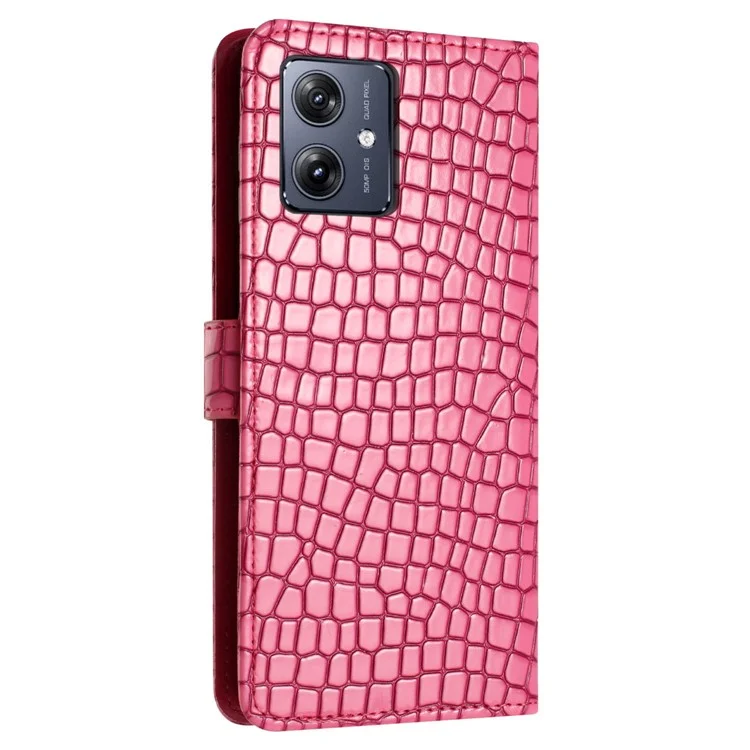 Phone Stand Shell for Motorola Moto G14 4G Case PU Leather Wallet Phone Cover with Strap - Rose