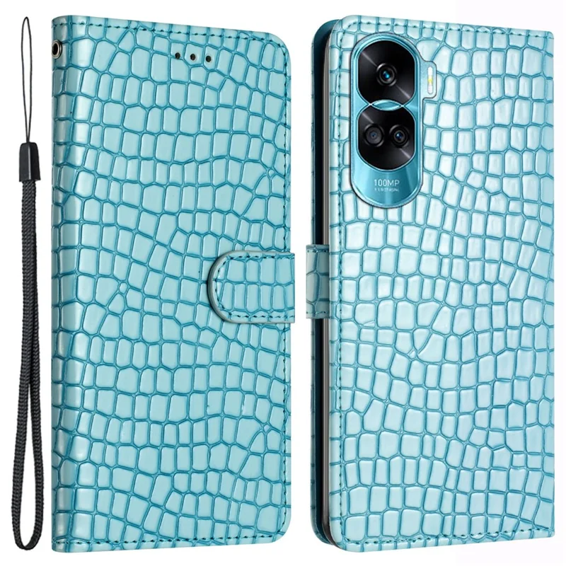 Crocodile Texture Cover for Honor 90 Lite 5G / X50i 5G Leather Cell Phone Cases with Strap - Blue