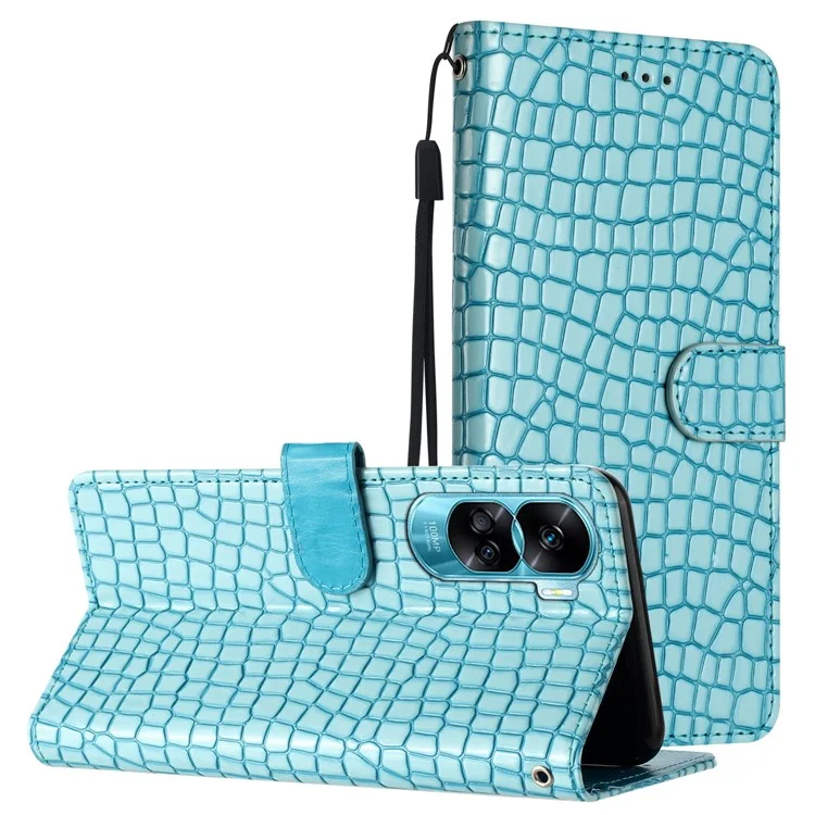 Crocodile Texture Cover for Honor 90 Lite 5G / X50i 5G Leather Cell Phone Cases with Strap - Blue