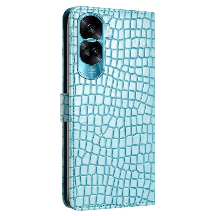 Crocodile Texture Cover for Honor 90 Lite 5G / X50i 5G Leather Cell Phone Cases with Strap - Blue