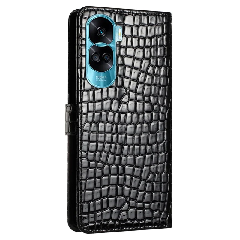 Crocodile Texture Cover for Honor 90 Lite 5G / X50i 5G Leather Cell Phone Cases with Strap - Black