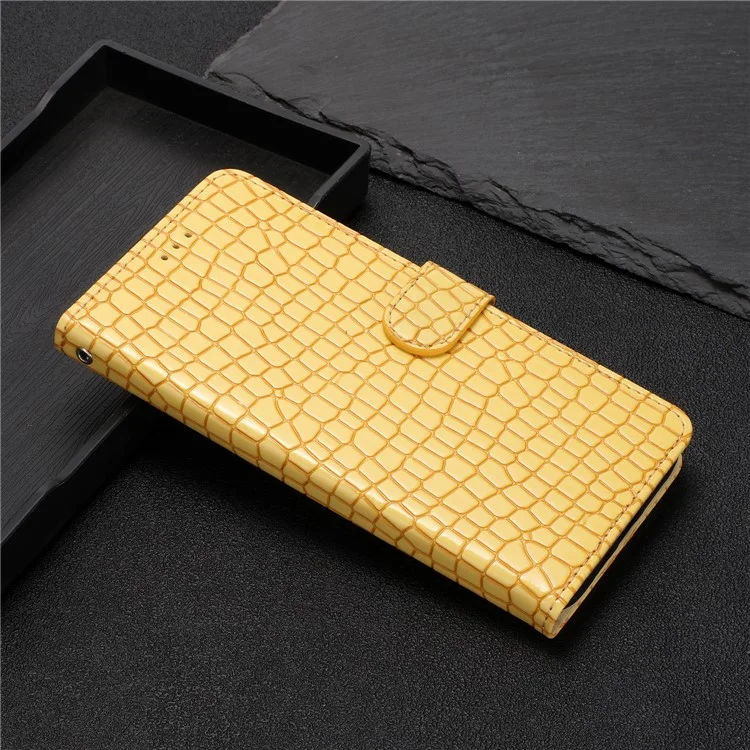 Para Motorola Edge 40 5G PU Leather Wallet Phone Cover Crocodile Texture Stand Phone Case with Strap - Amarillo