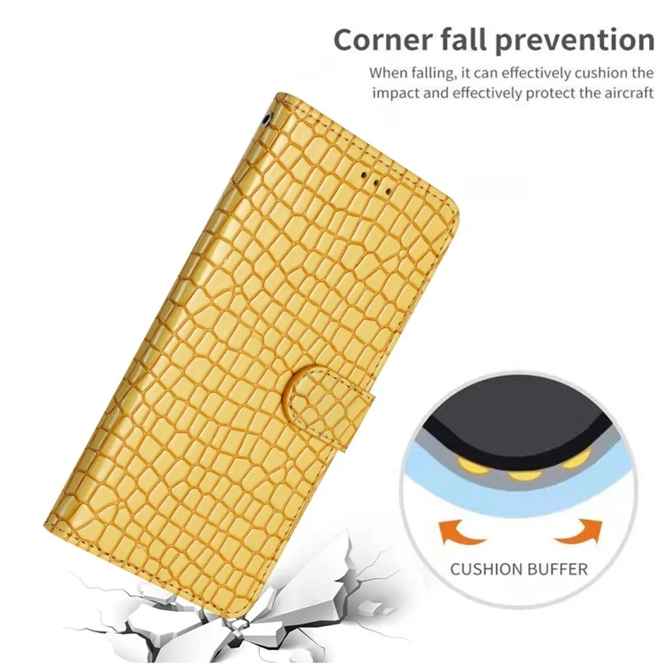Para Motorola Edge 40 5G PU Leather Wallet Phone Cover Crocodile Texture Stand Phone Case with Strap - Amarillo