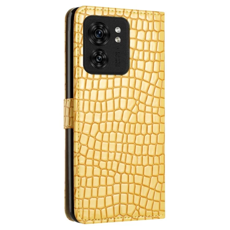 Para Motorola Edge 40 5G PU Leather Wallet Phone Cover Crocodile Texture Stand Phone Case with Strap - Amarillo