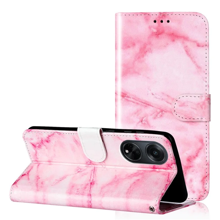 Für Oppo A98 5G Case PU-Leder Muster bedruckt Flip Ständer Handyhülle - Pink Marmor