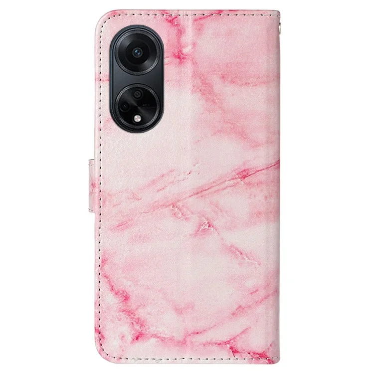 Für Oppo A98 5G Case PU-Leder Muster bedruckt Flip Ständer Handyhülle - Pink Marmor