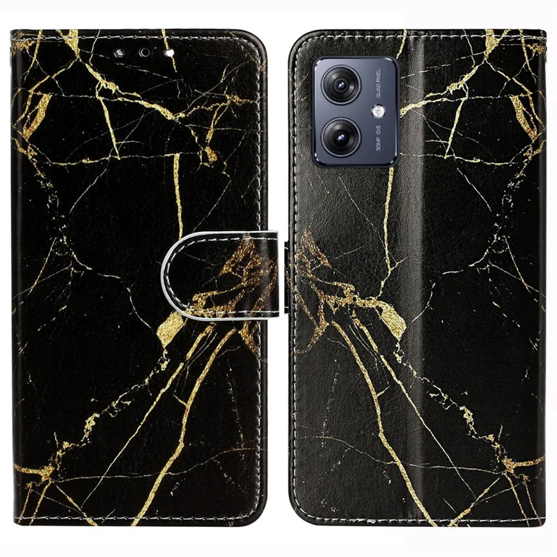 Etui portfelikowe z motywem dla Motorola Moto G54 5G, etui typu flip z wysokiej jakości skóry PU - Czarny złoty marmur