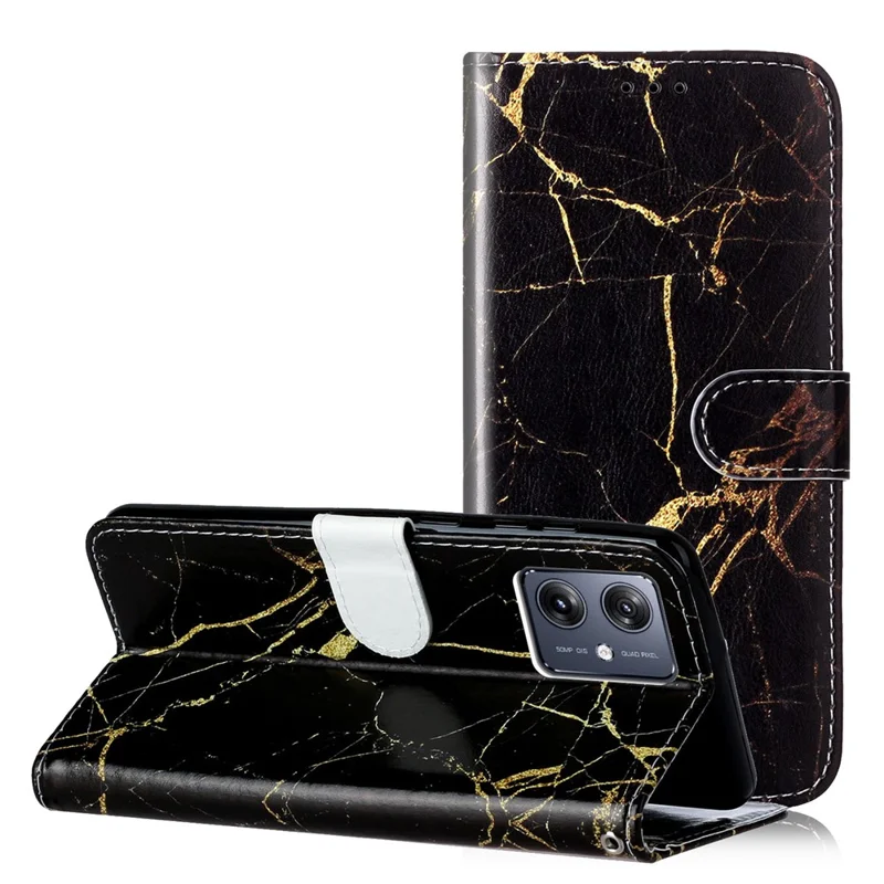 Etui portfelikowe z motywem dla Motorola Moto G54 5G, etui typu flip z wysokiej jakości skóry PU - Czarny złoty marmur