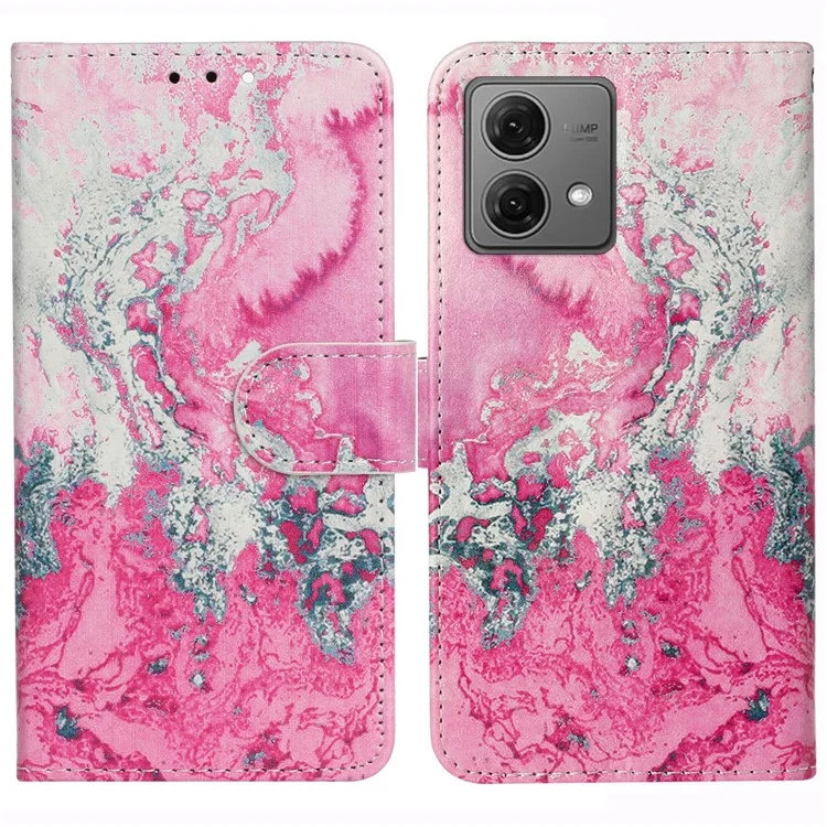 For Motorola Moto G84 5G Protective Case PU Leather Pattern Wallet Phone Cover - Pink Seawater Marble