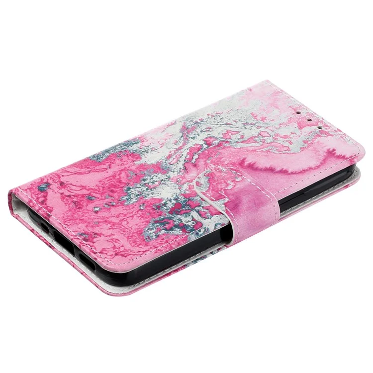 For Motorola Moto G84 5G Protective Case PU Leather Pattern Wallet Phone Cover - Pink Seawater Marble