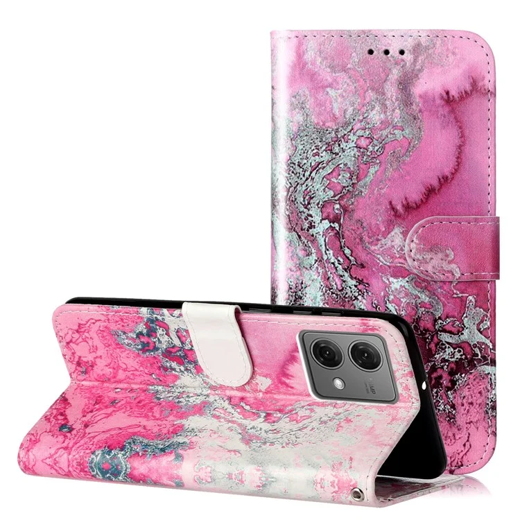 For Motorola Moto G84 5G Protective Case PU Leather Pattern Wallet Phone Cover - Pink Seawater Marble