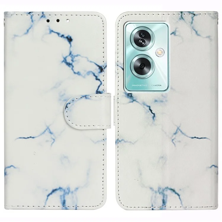 For Oppo A79 5G / A2 5G PU Leather Pattern Case Flip Wallet Phone Cover - White Marble