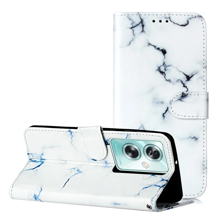 For Oppo A79 5G / A2 5G PU Leather Pattern Case Flip Wallet Phone Cover - White Marble