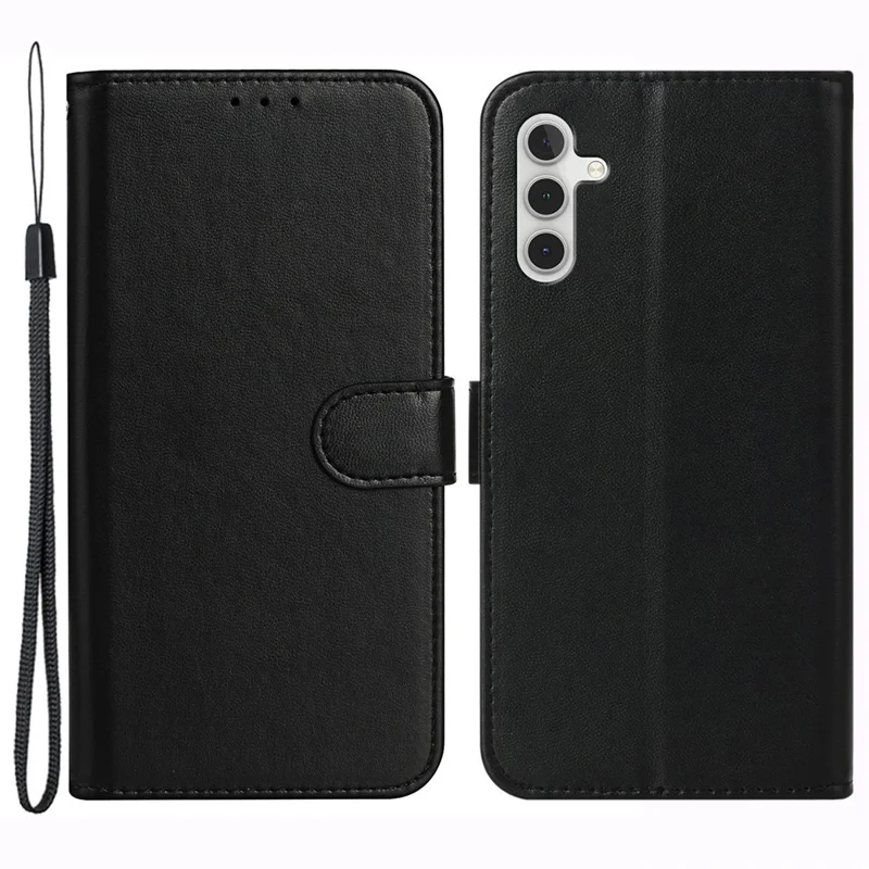 For Samsung Galaxy A05s 4G Cell Phone Cases PU Leather Drop-proof Cover with Wrist Strap - Black