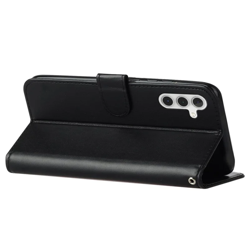 For Samsung Galaxy A05s 4G Cell Phone Cases PU Leather Drop-proof Cover with Wrist Strap - Black