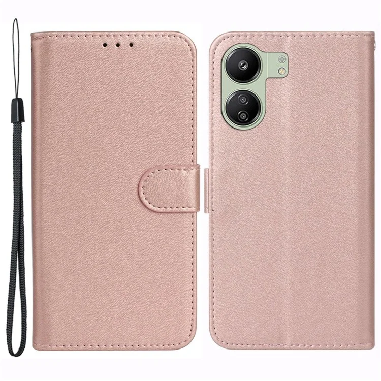 Для Xiaomi Redmi 13C 4G / 13C 5G / 13R 5G / Poco C65 4G / Poco M6 5G Чехлы для сотовых телефонов со ремешком PU Leather Stand Cover - Rose Gold