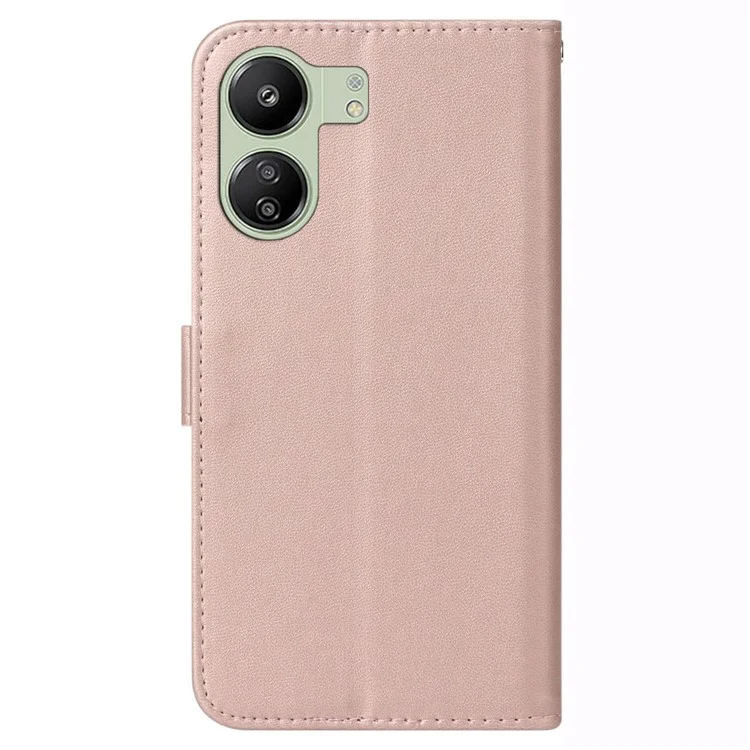 Для Xiaomi Redmi 13C 4G / 13C 5G / 13R 5G / Poco C65 4G / Poco M6 5G Чехлы для сотовых телефонов со ремешком PU Leather Stand Cover - Rose Gold