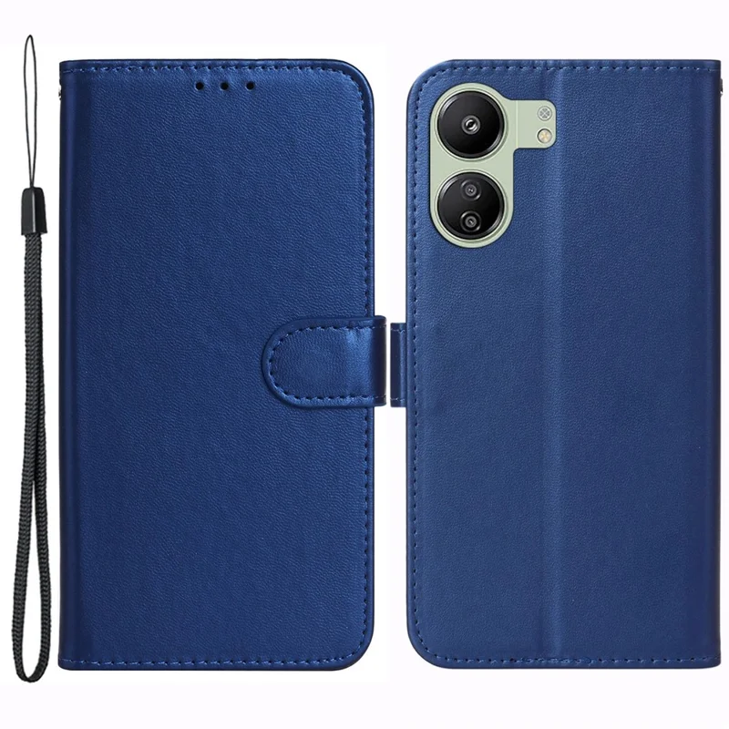 Til Xiaomi Redmi 13C 4G / 13C 5G / 13R 5G / Poco C65 4G / Poco M6 5G Mobiltelefonbeskytter med rem PU-læder stående dæksel - Blå