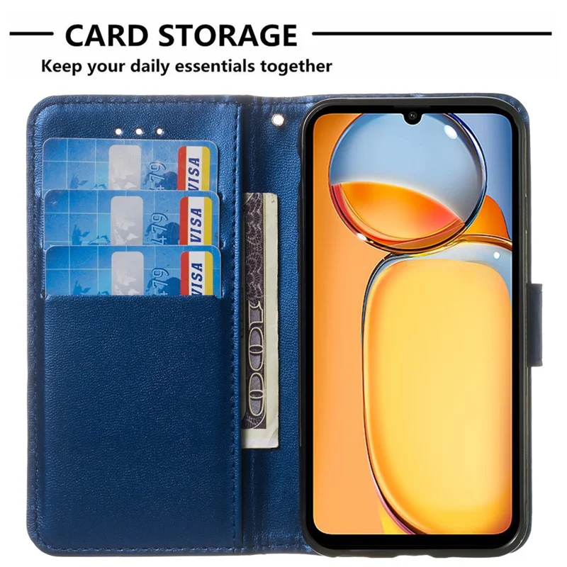 Til Xiaomi Redmi 13C 4G / 13C 5G / 13R 5G / Poco C65 4G / Poco M6 5G Mobiltelefonbeskytter med rem PU-læder stående dæksel - Blå