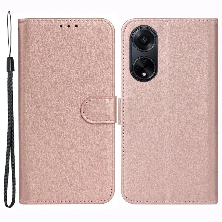 Für Oppo A98 5G Viewing Stand PU-Leder-Hülle Handyhüllen mit Gurt - Roségold