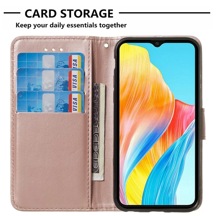 Für Oppo A98 5G Viewing Stand PU-Leder-Hülle Handyhüllen mit Gurt - Roségold