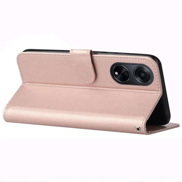 Für Oppo A98 5G Viewing Stand PU-Leder-Hülle Handyhüllen mit Gurt - Roségold