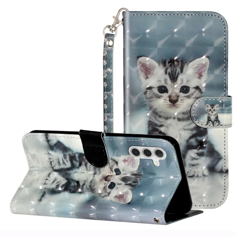 For Samsung Galaxy A05s 4G Leather Case 3D Pattern Printing Wallet Phone Cover - Cat