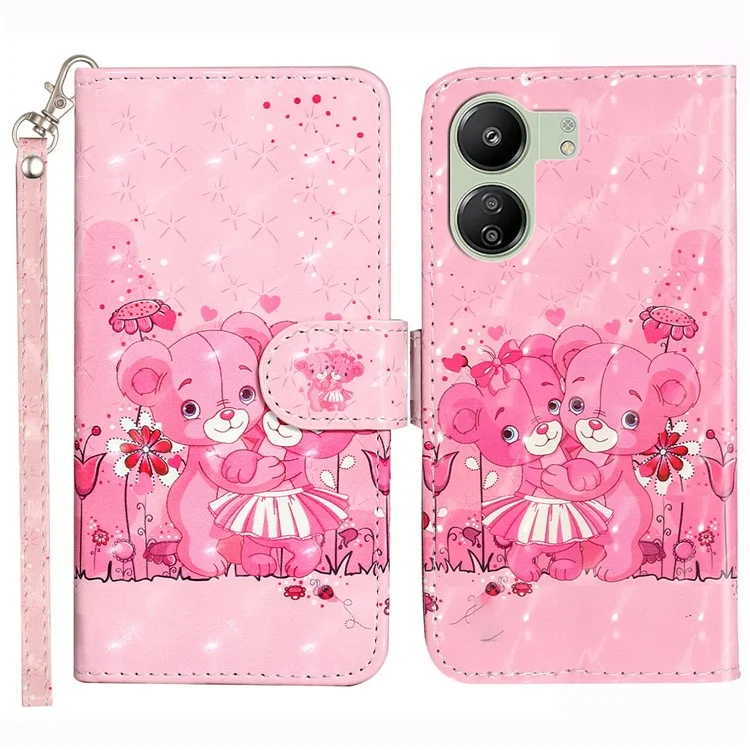 Pour Xiaomi Redmi 13C 4G / 13C 5G / 13R 5G / Poco C65 4G / Poco M6 5G Étui portefeuille Coque de téléphone en cuir PU motif 3D - Ours
