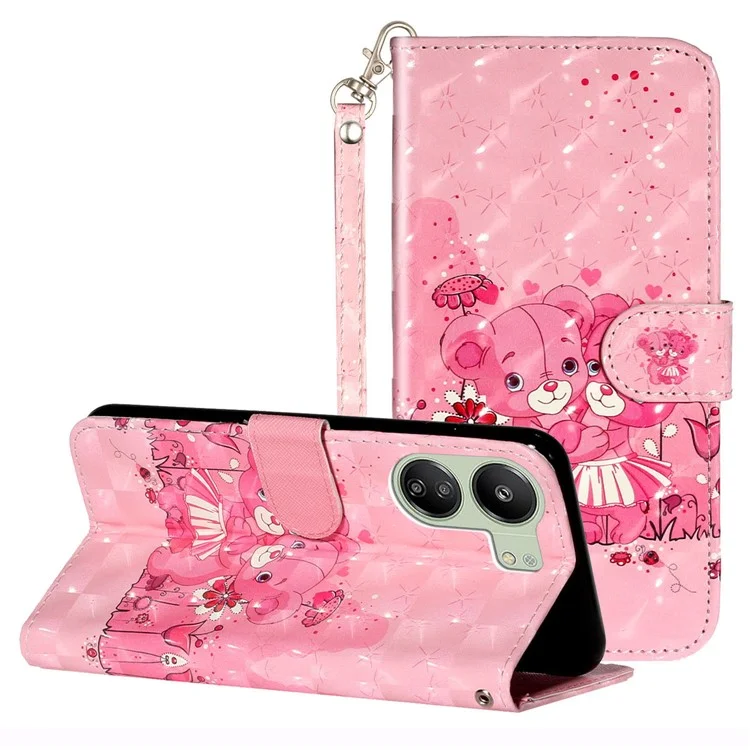 Pour Xiaomi Redmi 13C 4G / 13C 5G / 13R 5G / Poco C65 4G / Poco M6 5G Étui portefeuille Coque de téléphone en cuir PU motif 3D - Ours