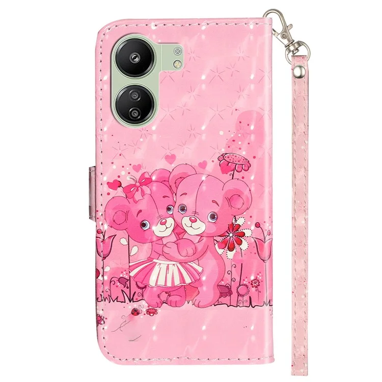 Pour Xiaomi Redmi 13C 4G / 13C 5G / 13R 5G / Poco C65 4G / Poco M6 5G Étui portefeuille Coque de téléphone en cuir PU motif 3D - Ours