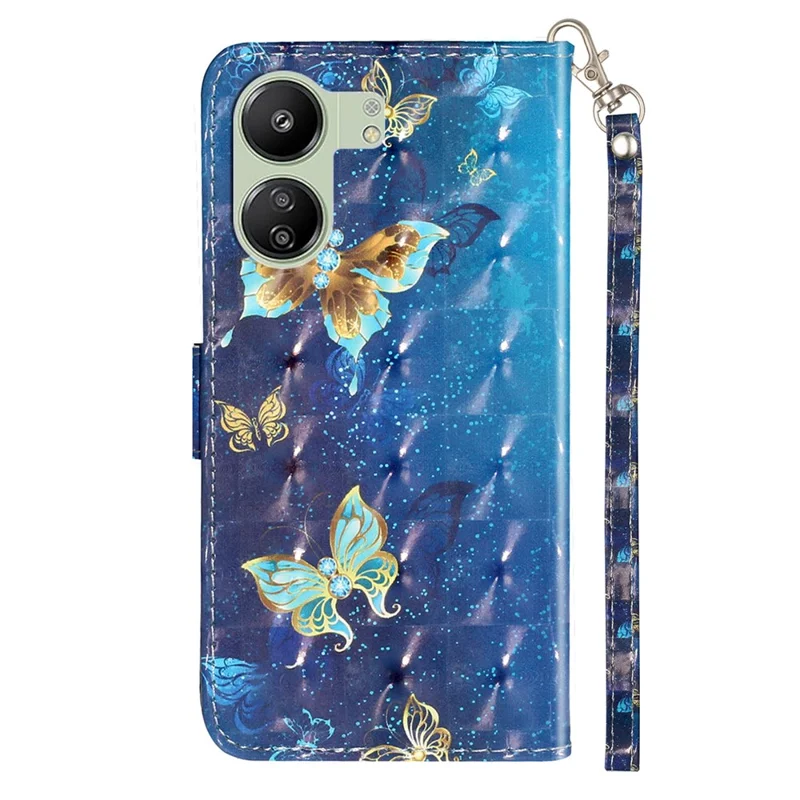 Para Xiaomi Redmi 13C 4G / 13C 5G / 13R 5G / Poco C65 4G / Poco M6 5G Funda de Cartera Piel sintética Diseño 3D - Mariposas Azul Dorado