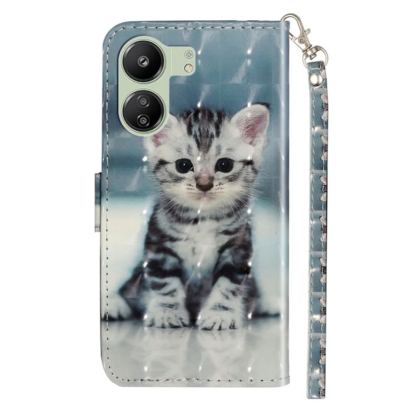 For Xiaomi Redmi 13C 4G / 13C 5G / 13R 5G / Poco C65 4G / Poco M6 5G Wallet Case PU Leather 3D Pattern Phone Cover - Cat