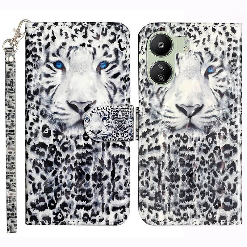 For Xiaomi Redmi 13C 4G / 13C 5G / 13R 5G / Poco C65 4G / Poco M6 5G Wallet Case PU Leather 3D Pattern Phone Cover - Leopard