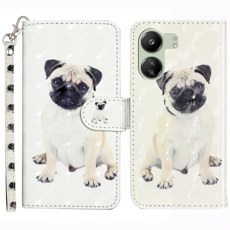 Para Xiaomi Redmi 13C 4G / 13C 5G / 13R 5G / Poco C65 4G / Poco M6 5G Wallet Case Capa de Telefone de Couro PU 3D Padrão - Cachorro
