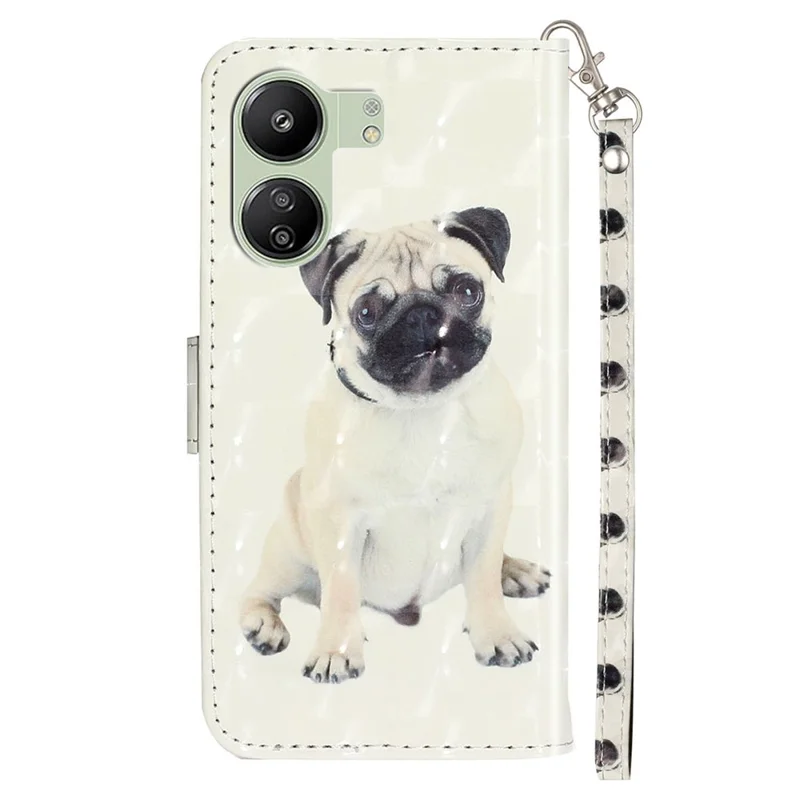 Para Xiaomi Redmi 13C 4G / 13C 5G / 13R 5G / Poco C65 4G / Poco M6 5G Wallet Case Capa de Telefone de Couro PU 3D Padrão - Cachorro