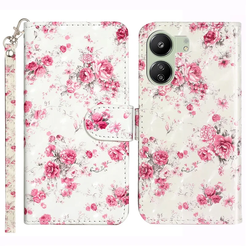 For Xiaomi Redmi 13C 4G / 13C 5G / 13R 5G / Poco C65 4G / Poco M6 5G Wallet Case PU Leather 3D Pattern Phone Cover - Roses