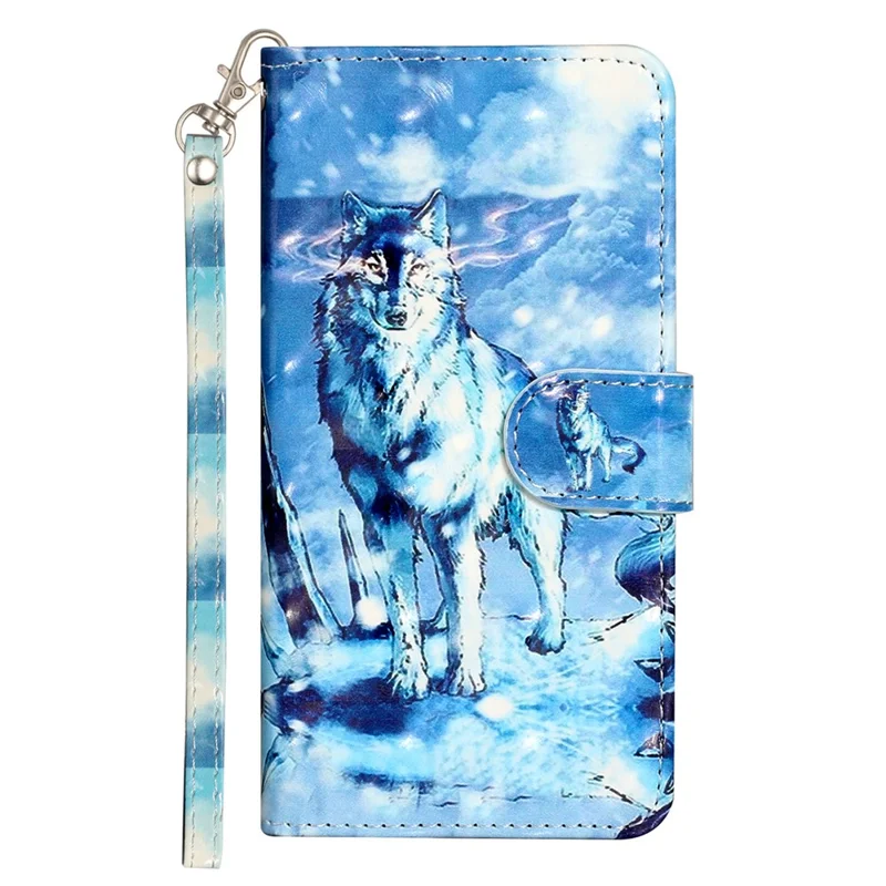 For Xiaomi Redmi 13C 4G / 13C 5G / 13R 5G / Poco C65 4G / Poco M6 5G Wallet Case PU Leather 3D Pattern Phone Cover - Snow Wolf