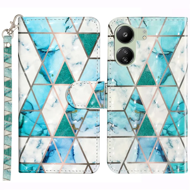 Für Xiaomi Redmi 13c / Poco C65 4G Wallet Hülle PU Leder 3D Muster Telefonabdeckung - Grüner Marmor