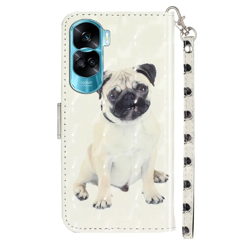 Fodral för Honor 90 Lite 5G / X50i 5G mobil 3D-mönster PU-läder med handledsrem - Hund