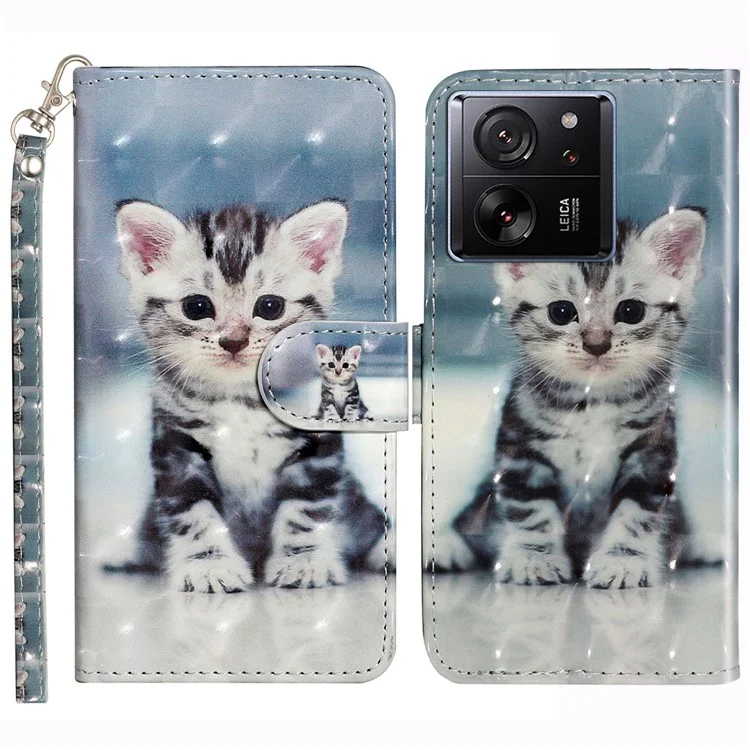 Per Xiaomi 13T / 13T Pro / Redmi K60 Ultra Case PU Leather 3D Pattern Folio Phone Cover - Cat