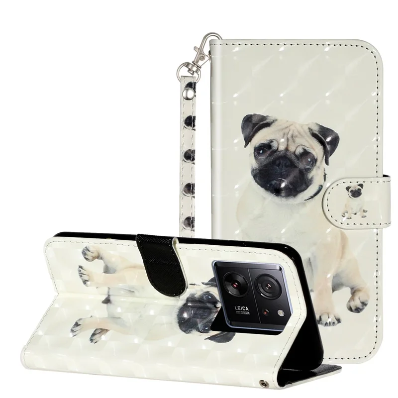For Xiaomi 13T / 13T Pro / Redmi K60 Ultra Case PU Leather 3D Pattern Folio Phone Cover - Dog