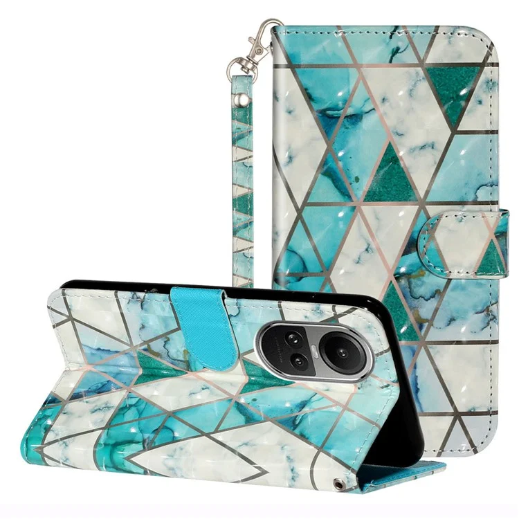 Para Oppo Reno10 5G (Global) / Reno10 Pro 5G (Global) Case PU Leather Pattern Cellphone Cover - Green Marble