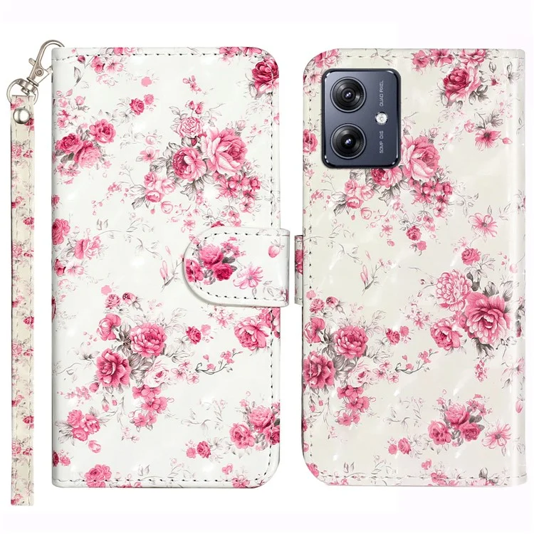 Para o Motorola Moto G54 5G Capa de Telemóvel Caso 3D Pattern PU Leather Flip Cover - Roses