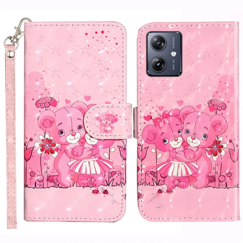 For Motorola Moto G54 5G Mobile Phone Case 3D Pattern PU Leather Flip Cover - Bears